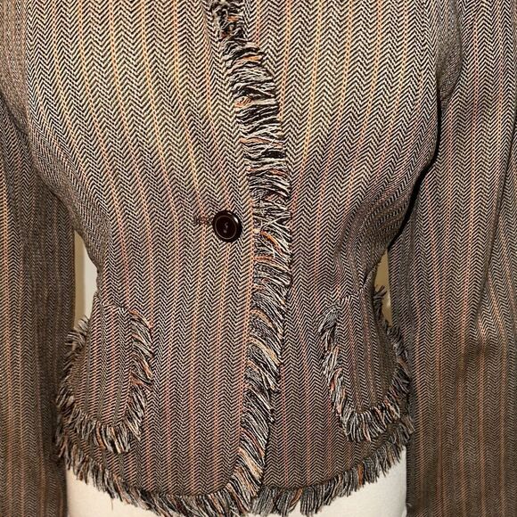 Harve Benard Tweed Fringe Brown Jacket Size 10 - Picture 2 of 8